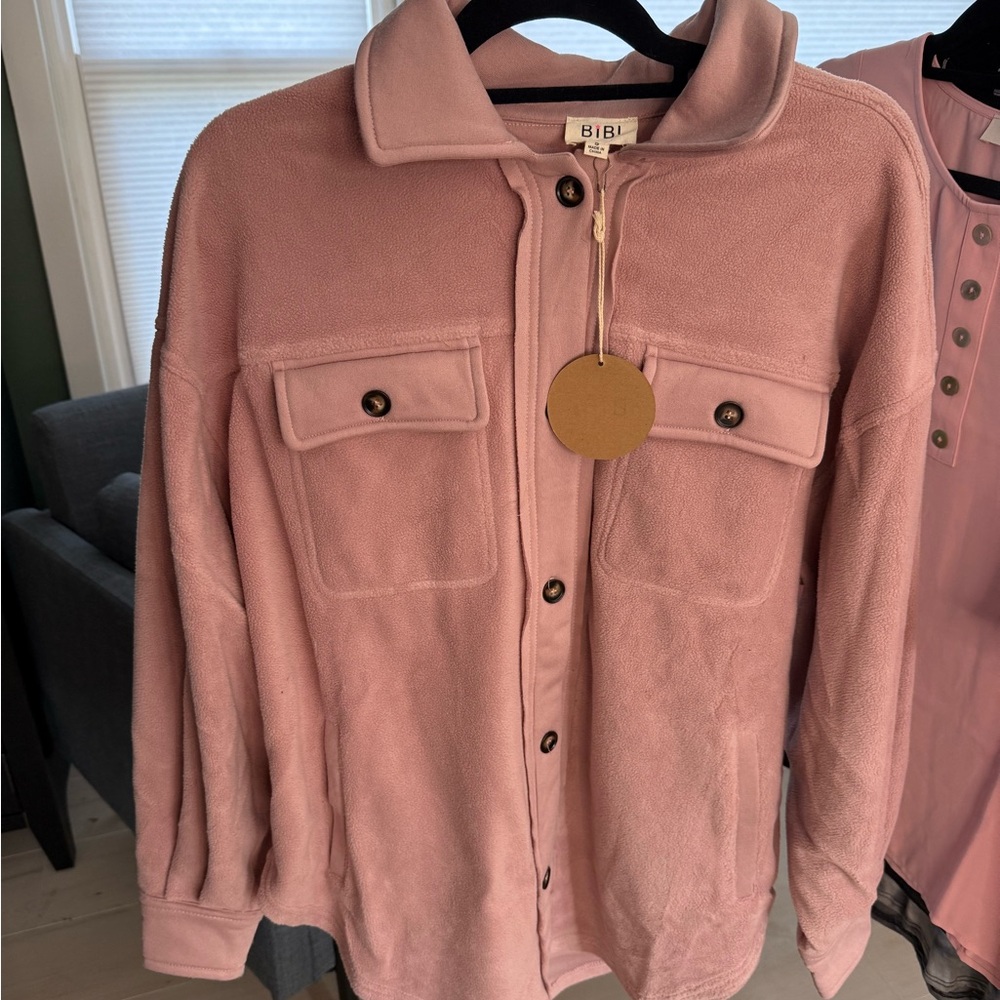 BiBi Pink Teddy Jacket with Collared Neckline